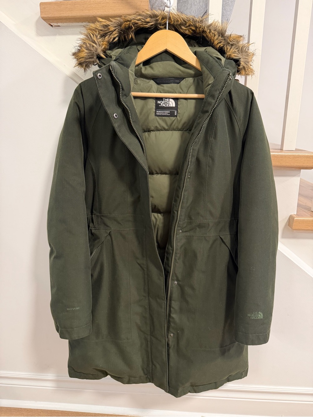 The North Face Olive Green Faux-Fur Hooded Puffer Parka